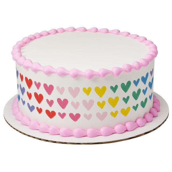 Bright Rainbow Hearts Edible Cake Topper Image Strips For Discount