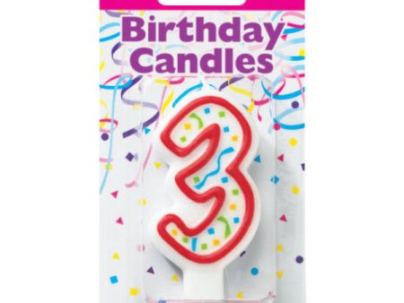 3 Party Red Numeral Candle For Sale