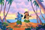 Lilo and Stitch Hula Dance Grass Skirt Flowers Sunset Edible Cake Topper Image ABPID52228 Online Hot Sale