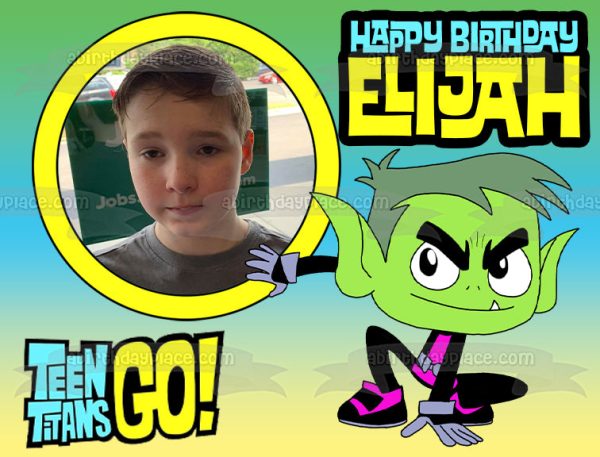 Teen Titans Go Happy Birthday Beast Boy Personalized Name and Picture Edible Cake Topper Image ABPID52232 Supply