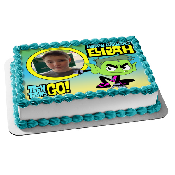 Teen Titans Go Happy Birthday Beast Boy Personalized Name and Picture Edible Cake Topper Image ABPID52232 Supply