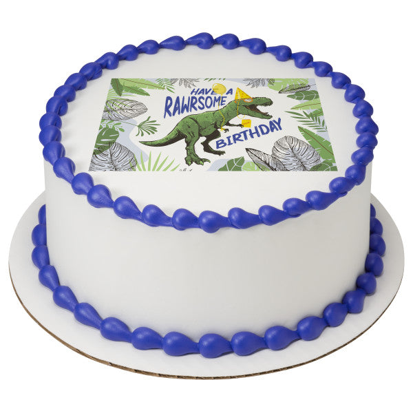 Rawrsome Birthday Dino Edible Cake Topper Image For Cheap