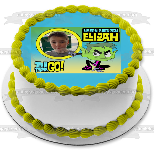 Teen Titans Go Happy Birthday Beast Boy Personalized Name and Picture Edible Cake Topper Image ABPID52232 Supply