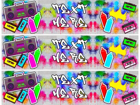 Graffiti Personalizable Strips Music Colors Paint Cans Cassettes 80s 90s Edible Cake Topper Image Strips ABPID52225 on Sale