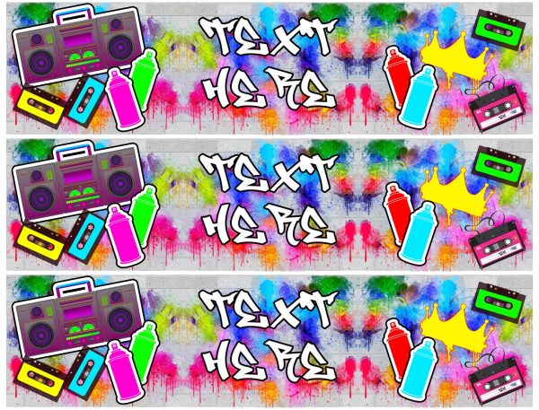 Graffiti Personalizable Strips Music Colors Paint Cans Cassettes 80s 90s Edible Cake Topper Image Strips ABPID52225 on Sale