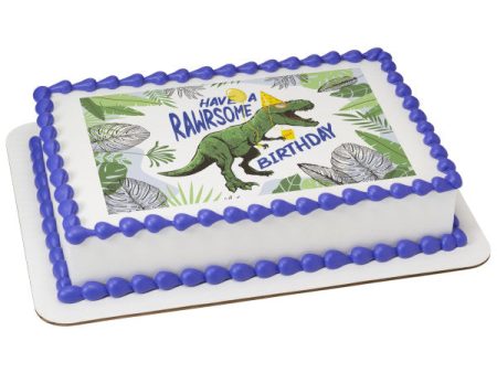 Rawrsome Birthday Dino Edible Cake Topper Image For Cheap